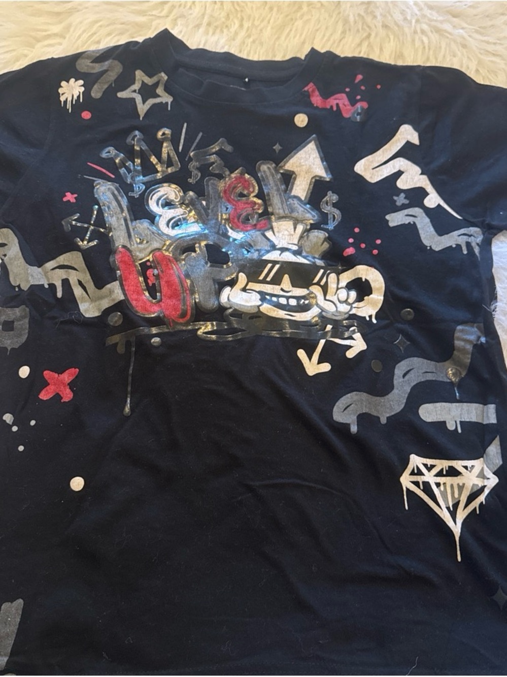 South Pole Black Short-Sleeve Tee with Metallic Street-Art Graphic #Y2k